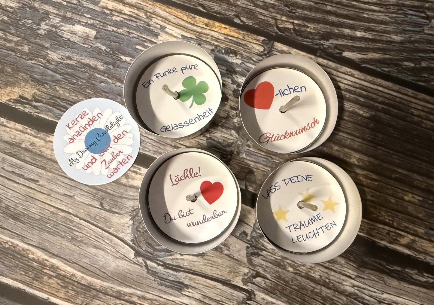 Teelicht mit Botschaft 4er-Set